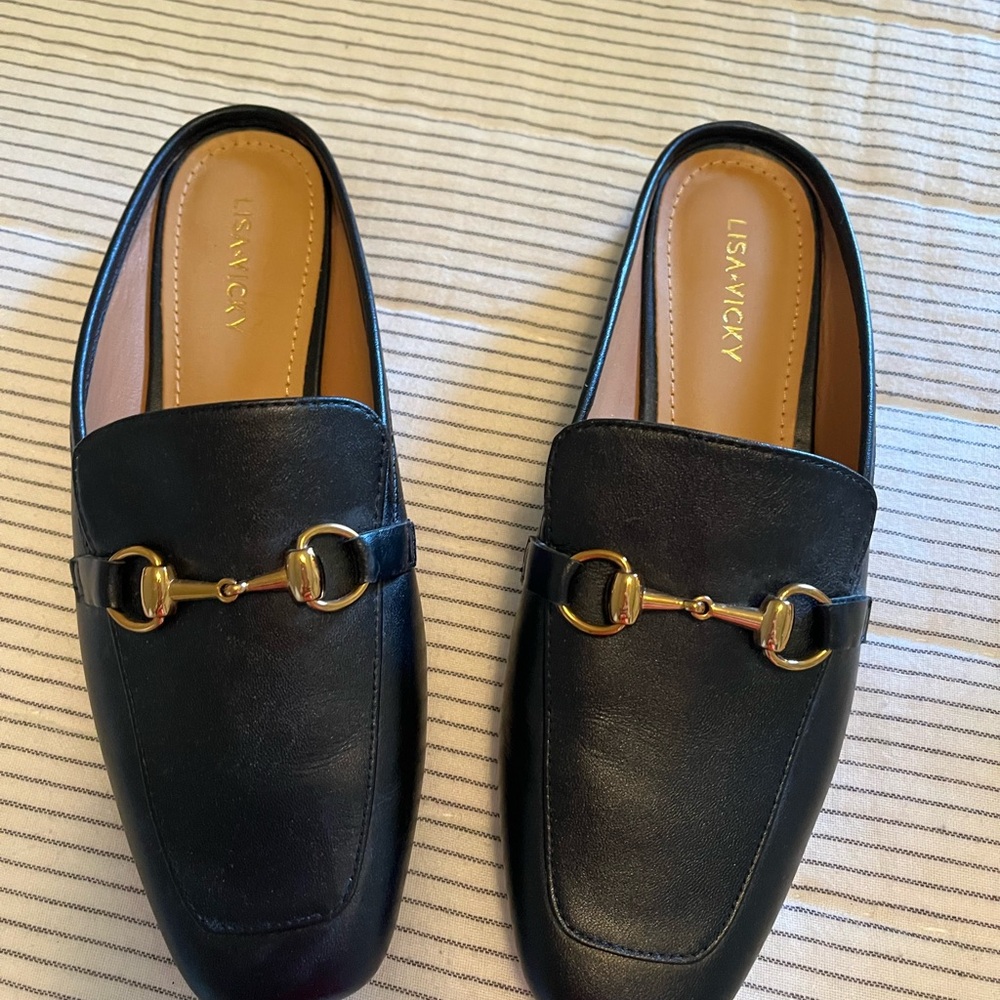 LISAVICKY Black Loafers with Gold Accents
